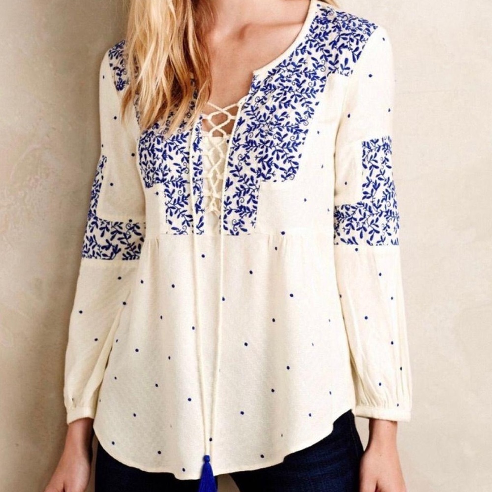 Anthropologie Embroidered Peasant Top